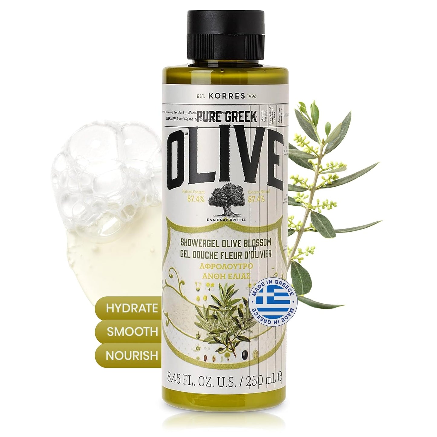 Korres Pure Greek Olive Blossom Shower Gel Hydrating – 8.45 fl oz